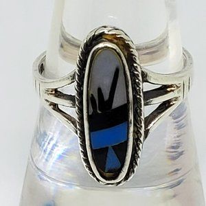 Hand Painted Southwest Style Abalone Shell Oval Setting in Sterling Silver Ring